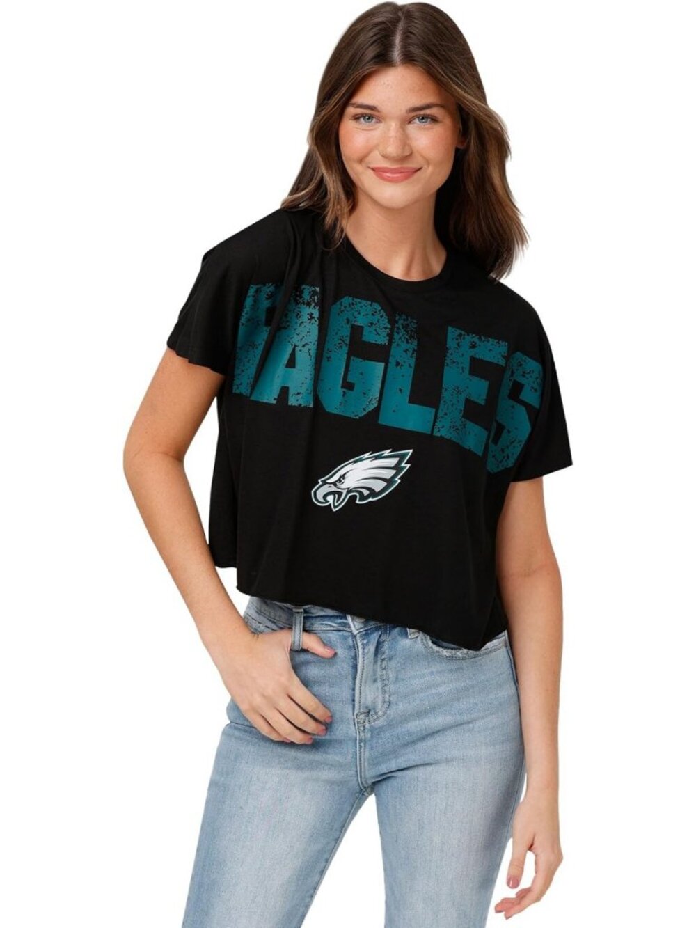 Distressed NFL Team Logo Crop Top Shirt for Women - Stylish & Trendy Fashion Tee